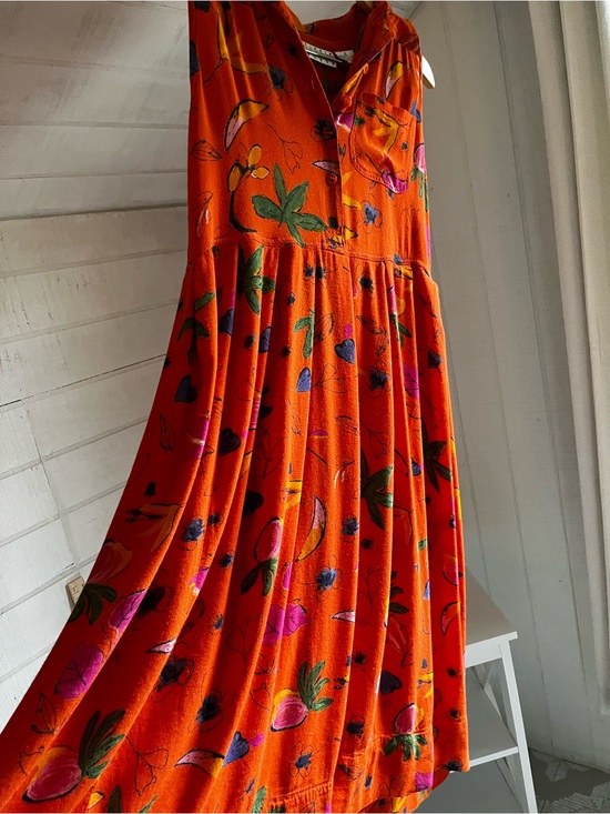 Sigrid Olsen Dresses & Skirts - Vintage Orange Floral-Print Button Up Dress